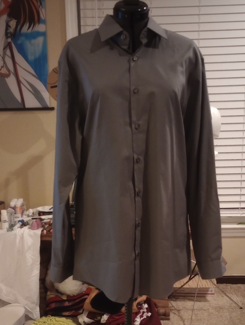 Men's Grey Slim Fit Button Up